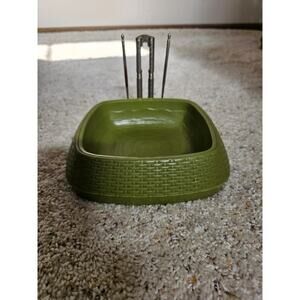 H M Quackenbush Nutcracker Set with Green Basket Made in USA Vintage Retro Decor